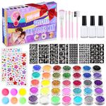 Glitter Tattoos for Kids, Girls Temporary Glitter Tattoo Kit, 41 Colours Glitter 215 Rhinestones 204 Stencils 3 Glue 5 Brushes Waterproof Tattoos, Festival Glitter for Girls & Adults, Birthday, Party