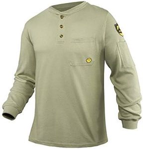 PTAHDUS FR Shirts for Men, 7.1oz Flame Resistant Clothing Long Sleeve FRC Shirts, NPFA2112 100% Cotton Fire Retardant Clothes(Khaki,3X-Large)