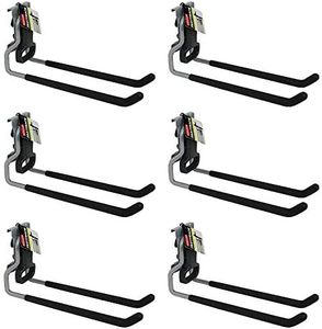 Rubbermaid Fast Track Wall Mounted Garage Storage Utility Multi Hook For Tools, Rope, and More, Supports Up to 50 Pounds Each (6 Pack)