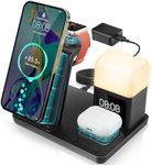 AURTEC 6 in 1 Wireless Charging Station with Alarm Clock, Night Light, Compatible with iPhone 15/14/13/12/11/Pro/Pro Max/Mini/XS/XR/X/8/Plus, Apple Watch 9/8/7/6/5/SE, AirPods Pro/3/2/1,15W Adapter