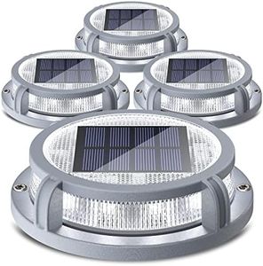 SIEDiNLAR Solar Deck Lights Outdoor 2 Modes 16 LEDs Driveway Markers Dock Light Solar Powered Waterproof for Ground Step Pathway Walkway Stair Garden Road Yard 4 Pack (Cool White/Warm White)