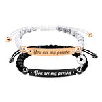 Uloveido Personalized ID Couple Bracelets Set, Stainless Steel and Natural Bead, Custom Engraving Handmade Braided Rope Wrist Bangle for Men Women Friendship, Adjustable (You are my person)