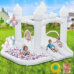 White Bounce House, FINCOME Inflatable Bounce Castle with Double Slide Ball Pit 370W Blower Bouncer for Toddler, Bounce House Bouncy Castle for Indoor Outdoor Backyard Wedding Kids Birthday Party