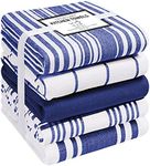 Cotton Clinic Assorted Kitchen Towels 5 Pack – Soft Absorbent Quick Drying Table and Kitchen Linen Dish Towels, Dish Cloths, Tea Towels and Cleaning Towels with Hanging Loop – 16x28 / Navy Blue White
