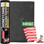 XFasten Honeycomb Packing Paper for Moving 15-Inch x 118-Feet Bubble Honeycomb Wrap, Reusable Honeycomb Wrapping Paper for Packing Cushion with 20 Fragile Stickers Packing Supplies