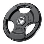 PhysKcal Olympic Weight Plates 1 x 20kg with Rubber Finish 2’’ Opening and Tri-Grips, Black Barbell Plates Discs for Lifting and Strength Training, Solid Cast Iron Core Weights Set for Barbell