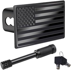 BFXM 2 Inch Trailer Hitch Cover, American Flag Stainless Steel Metal Hitch Cover with 5/8 Inches Pin Diameter Trailer Hitch Lock, Trailer Plug Receiver and Tow Cap for Truck Accessories