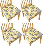 HAOYONG 4PCS Chair Seat Covers Printed Square Chair Cushion Cover Stretch Kitchen Dining Seat Slipcovers Removable Dining Room Upholstered Chair Seat Cushion Cover