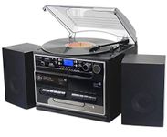 Steepletone Chicago RECORDING Retro 6 in 1 Music Centre, FM, DAB+ Radio, Bluetooth, Record Player, CD Player, TWIN Cassette, SD, USB, Remote, Stereo Speakers (DAB Radio Version of SMC386 PRO) (Black)
