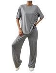 My Swag 2 Pieces Outfit Co Ords Set Casual Summer Matching Pajama Set Solid Color Cotton Cords Set Round Neck T-Shirt & Wide Straight Leg Pant for Women & Girls