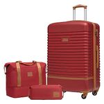 COOLIFE Suitcase Trolley Carry On Hand Cabin Luggage Hard Shell Travel Bag Lightweight with TSA Lock,The Suitcase Included 1pcs Travel Bag and 1pcs Toiletry Bag (Red/Brown, 28 Inch Luggage Set)