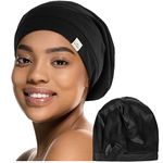 YANIBEST Silk Satin Bonnet Hair Cover Sleep Cap - Adjustable Stay on Silk Lined Slouchy Beanie Hat for Night Sleeping