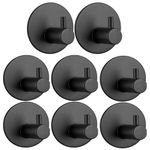 GROVENT® 8 PCS Stainless Steel Wall Hooks Gold Towel Hooks Bathroom Coat Hook Robe Hook Door Hanger Towel Robe Wall Hook for Bathrooms Sticky Hanging Wall Without Nails (T-Round Black)