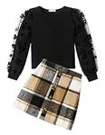 Arshiner Girls Clothing Sets Elegant Long Sleeve Tops with Plaid Skirt Set Kids Autumn Winter Casual Fashion Outfits for Girls 7-8 Years