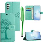 Mavis's Diary Galaxy A35 Flip Case with Card Holder Stylus Pen, Women Cute Embossing Leather Folio Cover Folding Phone Wallet Case Compatible with Samsung Galaxy A35 (Green)