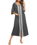 Ekouaer House Dress Short Sleeve Bathrobes for Women Plus Size Zipper Robes Lounger Zip Front Cotton Nightgown (Grey,M)