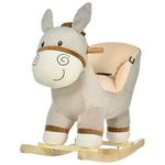 HOMCOM Kids Children Rocking Horse Plush Ride On Donkey Seat w/Sound Wood Base Seat Safety Belt Toddler Baby Toy Rocker Grey 18-36 Months