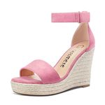 Castamere Women High Heel Wedge Platform Peep Open Toe Ankle Strap Sandals Wedding Party Dress 10 CM Heels Pink Suede 4 UK