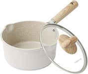 CAROTE Saucepan with Lid 18cm/1.5L, Nonstick Milk Pan for Induction, Gas and Electric Hobs, Small Cooking Pot with Pour Spout (18cm, Beige Granite)