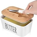 Large Butter Dish with Lid, Porcelain Butter Container with Knife Holds 2 Sticks of Butter with Double Silicone Seals Design, Ceramic Butter Dish with Covers Perfect for East West Coast Butter,White