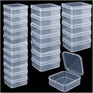 Small Bead Organizers-24 Pieces Jewelry Organizers and Storage Plastic Storage Cases Mini Clear Bead Storage Containers Transparent Boxes with Hinged Lid and Rectangle Clear Craft Supply Case