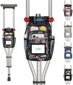 supregear Crutch Bag, Crutch Accessories Storage Pouch with Drink Holder and Multiple Pockets, Water-Resistant Large Capacity Crutche Organizer Bag, Universal Underarm Crutches Attachment for Seniors