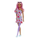 Barbie Fashionistas Doll #189, Pink Hair, Off-Shoulder Floral Dress, Sunglasses, Prosthetic Leg, Sneakers, Toy for Kids 3 to 8 Years Old, HBV21