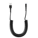 Coiled Lightning Cable Apple Carplay Compatible [Apple MFi Certified] Retractable iPhone Charger with Data Sync and LED, Short iPhone Charger Car Cord for iPhone/Pad/Pod