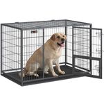 Feandrea Heavy Duty Dog Crate, Mesh Box, Portable Pet Cage, 122 x 75.5 x 80.5 cm, for Medium Large Dogs, Safe, 2 Removable Doors, Puppy Run, XXL, Grey PPD003G01