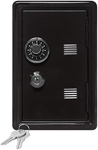 Kid's Coin Bank Locker Safe with Single Digit Combination Lock and Key - 7" High x 4" x 3.9" Black