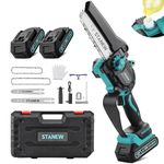 STANEW 6" or 8" Mini Brushless Battery Chainsaw, 600W Cordless Electric Chainsaw, Brushless Motor, 2 x 2Ah Batteries, for Gardening, Tree Trimming Wood