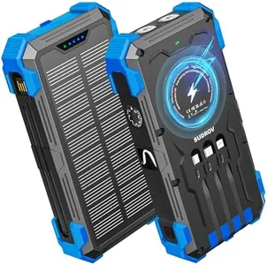 Sudrov Solar Charger Power Bank, 42800mAh Wireless Portable Charger with USB-C in/Output, QC3.0 Fast Charging 15W 4 Ports Outdoor Battery Pack Built-in Dual Led Flashlights for iPhone Samsung etc