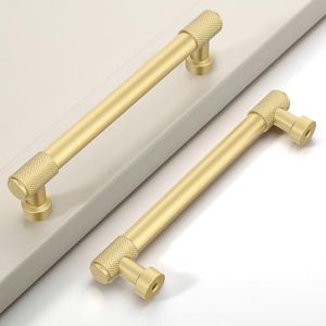 Coinkoly 10 Pack 5"(128mm) Brushed Gold Cabinet Pulls Knurled Kitchen Cabinet Handles Drawer Pulls Cupboard Hardware for Cabinets