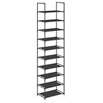 SONGMICS 10-Tier Shoe Rack, Shoe Stand, Space-Saving Shoe Storage, 45 x 28 x 173 cm, Metal Frame, Non-Woven Fabric Shelves, for Hallway, Bedroom, Black LSH010B02