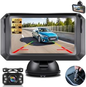 Vtopek Reversing Camera with 6 White LED Lights AHD 1080P 5 inch Reverse Camera for Car Van Caravan RV Rear View Camera 150° Wide Angle 5 Guide Lines Rear Camera IP69 Waterproof Parking Camera night