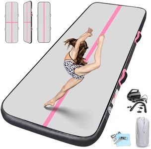 Inflatable Gymnastics Mat Air Tumbling Track Mats For Kids Home Gym Water Gymnastics Yoga Cheerleading Training Landing Exercise with Pump 16.6ft x 3.3ft x 8inch (5m x 1m x 20cm) Pink Black