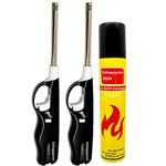 Eshoppyzon Refillable Adjustable Flame Kitchen Gas Stove Lighter Combo Pack of 2 with Refillable Bottle