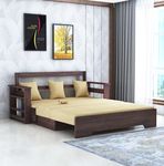 Ganpati Arts Sheesham Wood Foster 3 Seater Sofa Cum Bed for Living Room Home Wooden Bed Furniture for Bedroom - Walnut Finish 1 Year Warranty