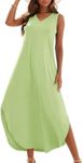 Zilcremo Women's Summer Casual Loose Sundress Long Dress Sleeveless V Neck Split Tshirt Maxi Dresses Avocado S