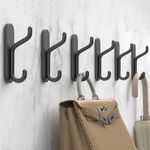 Adhesive Bathroom Towel Hook Wall: Heavy Duty Stick On Jacket Coat Wall Hanging Hooks for Shower 6 PCS Black