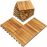 Deck Tile (Pack of 10, 12"x12") Hardwood Deck Tile, Interlocking Patio Tile in Solid Acacia Wooden Oiled Finish Waterproof All Weather Perfect for Indoor Outdoor 6 Slat (Acacia Wood- 10 Pcs, 6 Slat)