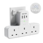 Mscien Multi Plug Adaptor, 6 in 1 Plug Extension Socket 3 Way 3 USB(3.4A,1 Type-C), Wall Socket UK Power Strip with 315 Degree Rotation, Plug Adapter Surge Protected Extender For Home Office