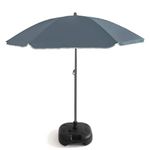 Out There! 240cm (7ft 8in) Grey Parasol with Base Garden Beach Parasol Umbrella | Outdoor Sun Shade with Adjustable Height and Base