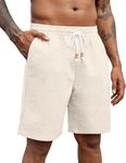 COOFANDY Linen Shorts for Men Casual Drawstring Khaki Beach Shorts Elastic Waist Lightweight Summer Shorts, Light Khaki, M