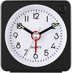 Travel Analog Alarm Clock, 2.25 inch, Ultra Small Clock with Snooze and Light Function, Super Silent Non Ticking, Battery Operated, Easy Setting (Black)