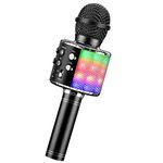 ShinePick Karaoke Bluetooth Microphone, 5 in 1 Recording & Singing Microphone for Kids Adults, Dancing LED Lights Portable Speaker Karaoke Machine, Wireless Microphone for Phone/Pad/TV (Black)