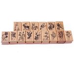 15pcs Wood Rubber Stamp DIY Diary Scrapbook Stamp Set Animals and Plants Forest Patterns Wooden Rubber Stamps Set