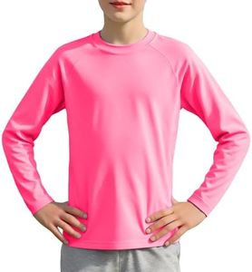 Boys Running Shirt Long Sleeve Dry Fit Reflective Strips Lightweight Sports Teams Tee(neon Pink,14-16)