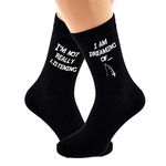 I'm Not Really Listening i Dreaming Fishing Reel printed Mens Black Cotton Socks