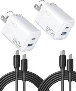 INIU Mini USB C Charger, 30W GaN Fast Charging ETL Certified Wall Adapter Block with Samrt Phone Protection, Dual Port with 5ft Type C Cable for iPhone 17 iPad Samsung Google Switch etc [2-Pack White]